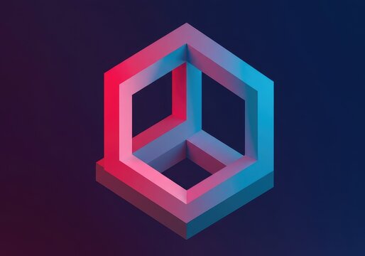Dynamic geometric abstract background creating an impossible spatial illusion with shifting depth perception, vibrant colors, and complex paradoxical forms, nonrepresentational, science, vision