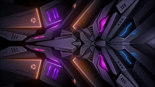 Futuristic Mech Clock Loop with Glowing Purple HUD Elements and Hexagon Pattern