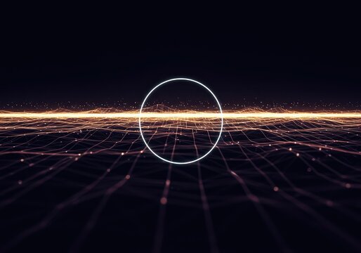 Visualization of continuous rhythmic change and energy flow across an abstract digital landscape, illustrating cyclical movement and dynamic equilibrium, mathematics, shape, change