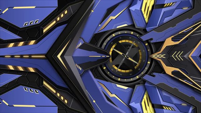 Futuristic Mech Clock Loop with Glowing Purple HUD Elements and Hexagon Pattern