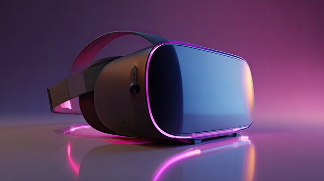 Futuristic Virtual Reality Headset with Neon Glow on Gradient Background
