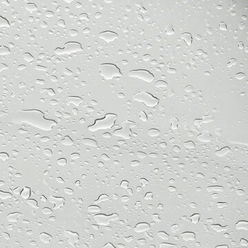 Transparent plastic covered with rain droplets under a cloudy sky. Abstract wet texture with copy space, ideal for weather, nature, rainy day, and background design projects.