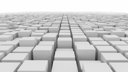 Fototapeta premium Endless array of white cubes receding into a distant horizon on a white background pattern