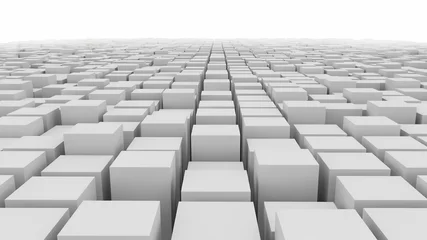 Fototapete 3D Endless array of white cubes receding into a distant horizon on a white background pattern  © MDTOFIZ