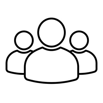 A simple outline of a group of three people, representing a team, social network, or community, isolated on a white background, for web interface isolated on a transparent background