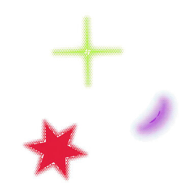 Colorful star and cross halftone design elements as transparent cutout