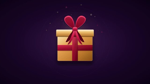 Animated gift box opening with magical sparkles, festive holiday present reveal motion