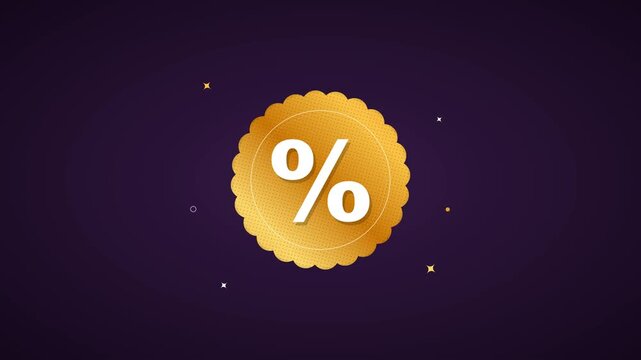 Golden percentage discount badge animation for e-commerce sales and marketing promotions