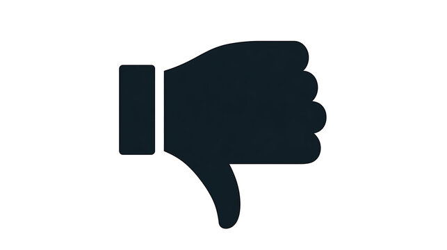 A dark blue thumbs-down icon representing disapproval or dislike against a white backdrop. The icon is a solid silhouette of a hand with the thumb pointing downwards