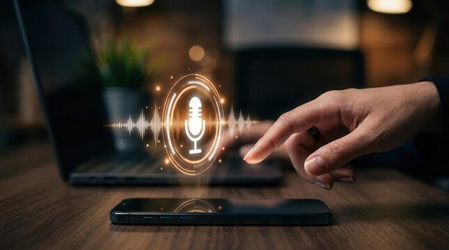 Digital voice assistant interface with speech to text on a mobile device.