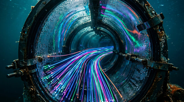 Futuristic Data Pipeline with Fiber Optic Light Rays &ndash; High Speed Telecommunications Network Tunnel