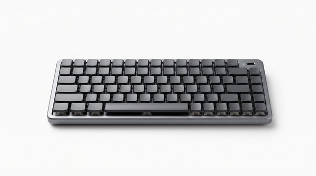 Modern wireless mechanical keyboard with low profile keys, sleek dark grey computer peripheral, professional workspace hardware on white background