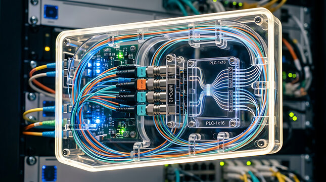 Micro Optical Fiber Circuit Transceiver Board Close Up &ndash; High Speed Photonics Networking