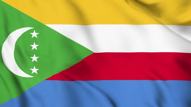 Comoros National Flag Waving in Wind with Realistic Fabric Texture, Seamless Loop Animation 4K