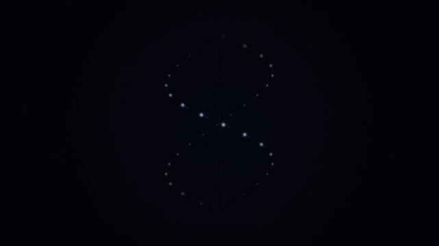 Abstract digital pattern of glowing dots forming a figure eight infinity shape