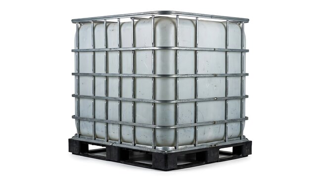 Large plastic water tank in a garden backyard. ibc containerError