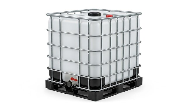 ErrorLarge plastic water tank in a garden backyard. ibc container