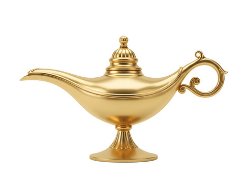 Golden magic lamp isolated on transparent background