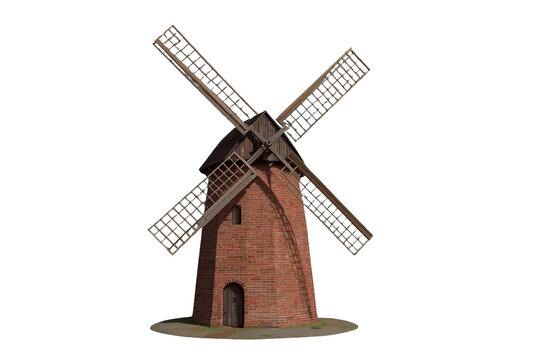 Small brick windmill with wooden lattice sails