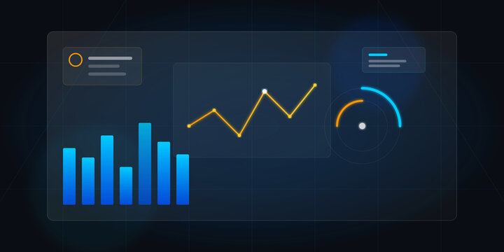 Digital financial dashboard interface on transparent background