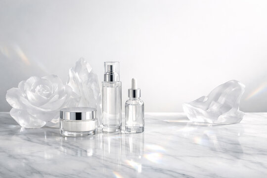 Frosted Crystal Cosmetic Sculpture Background for Luxury Skincare Advertising