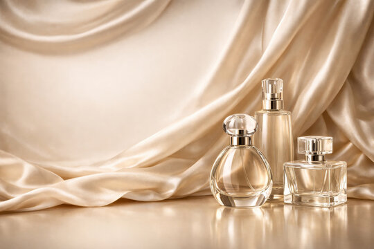 Luxury Satin Silk Beauty Background with Elegant Perfume Display Composition