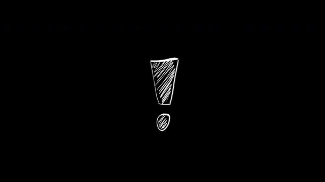 Hand-Drawn White Exclamation Mark Sketched on Black Background