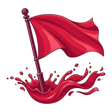 Red warning flag waving over liquid splash with abstract business isolated