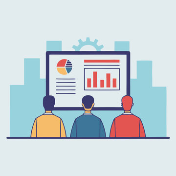 Business Team Analyzing Data on a Large Screen with Graphs and Charts