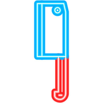 Cleaver Knife Neon Sign. Glowing Icon. Vector Illustration of Kitchen Utensils and Cutlery Meat Object.