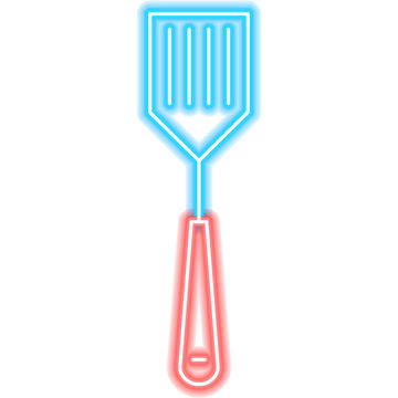 Turner Spatula Neon Sign. Glowing Icon. Illustration of BBQ Kitchen Utensil and Barbecue Grill Object.