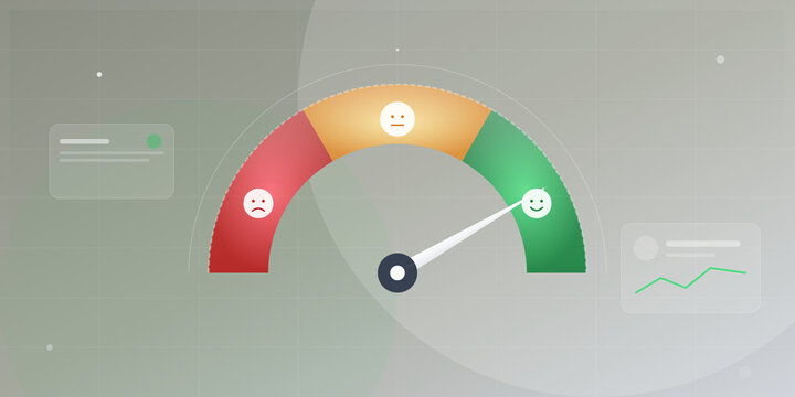 Customer satisfaction gauge showing positive feedback levels on transparent background