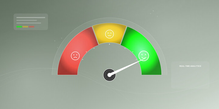 Customer satisfaction gauge meter showing positive feedback result on transparent background
