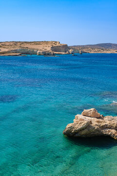 Rocky coastline with Aegean Sea, Koufonisi, Cyclades, Greece