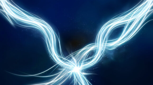 Abstract light trails forming a cosmic loop in space isolated on white background, illustration