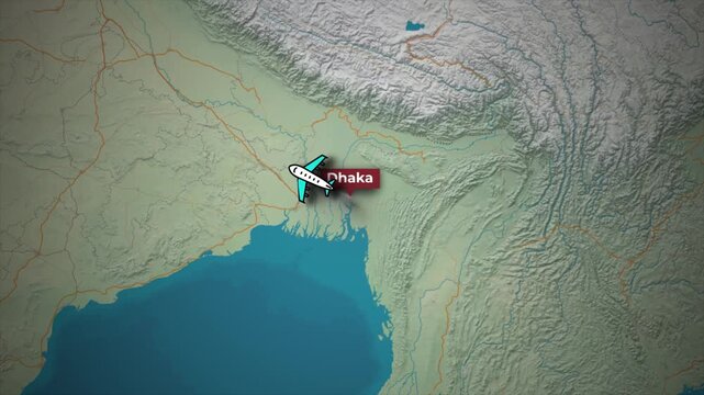 Animated Airplane Flight Route Map from Dhaka to Jeddah