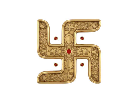 Traditional Brass Hindu Swastik Symbol PNG with Transparent Background