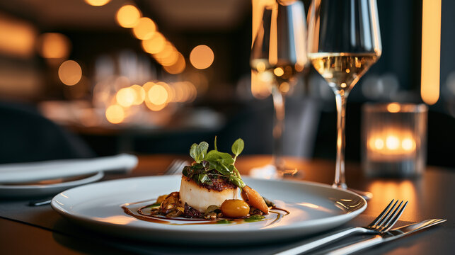 Gourmet dish served in a luxury fine dining restaurant