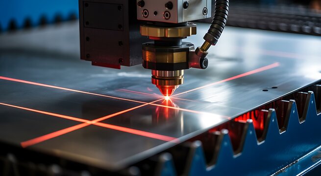 Industrial laser cutting machine processing metal sheet