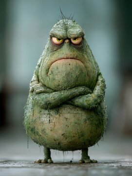 Grumpy green swamp creature with crossed arms