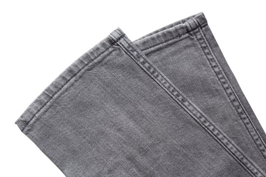 Gray jeans trousers legs with stitched hems isolated on transparent background