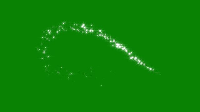 glitter sparkle stars twinkling animation, white glow shine particles  doodle sparkle trail on a smooth green screen animation background 4k.