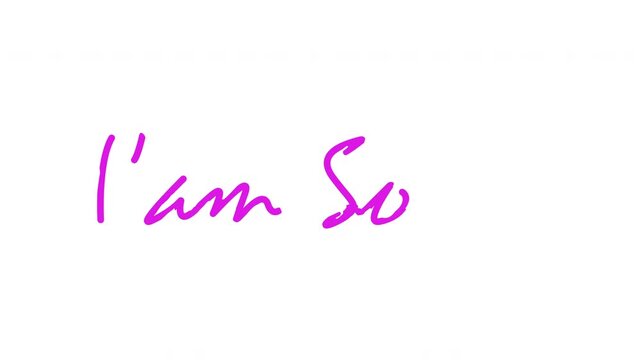 Animated pink handwriting of i am sorry message on white background