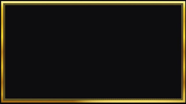 Elegant Luxury Gold Frame Border on Black Background for Award Certificate, Photo Overlay, and Video Presentation