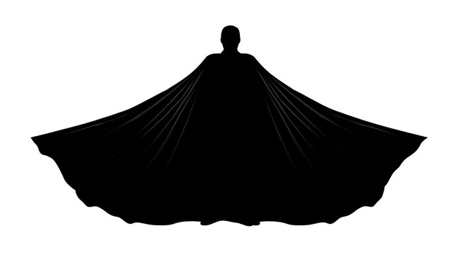 Silhouette of a person wearing a flowing cape, creating a dramatic and mysterious effect