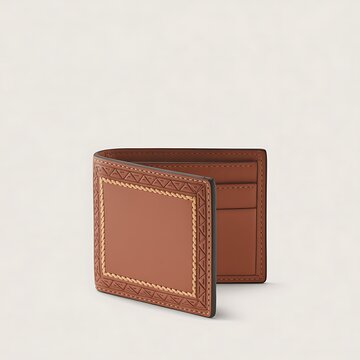 Elegant bifold brown leather wallet with decorative stitching and card slots