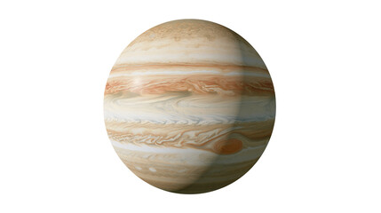 Swirling gas giant planet Jupiter with Great Red Spot, isolated on transparent background © Evans