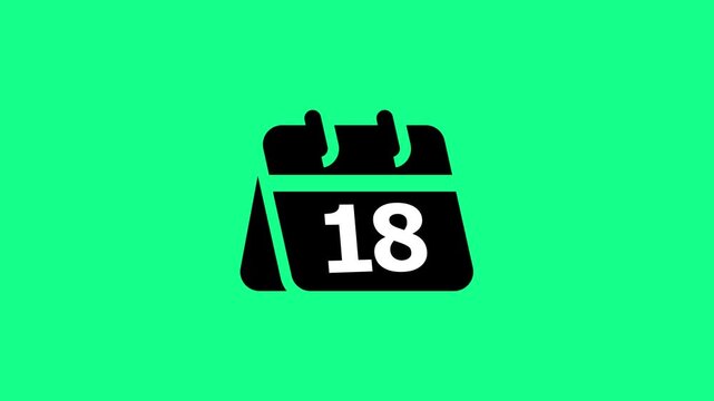 Black calendar with the number eighteen displayed on a vibrant green background for scheduling and date tracking purposes in digital media