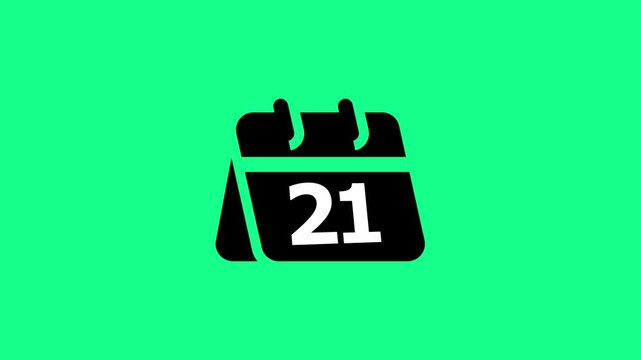 Black calendar showing the twenty first day of the month isolated on a bright green background for scheduling and time management concepts