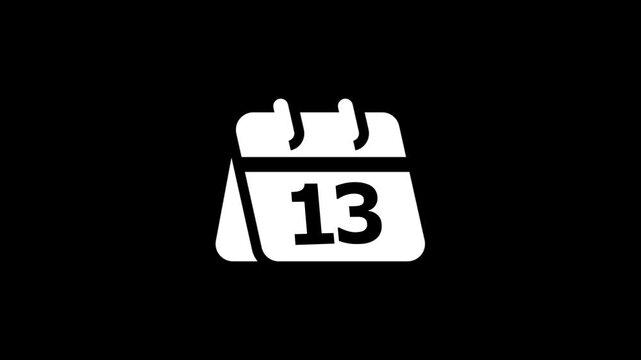 White calendar showing the number thirteen on a solid black background for scheduling and date tracking applications or digital interface